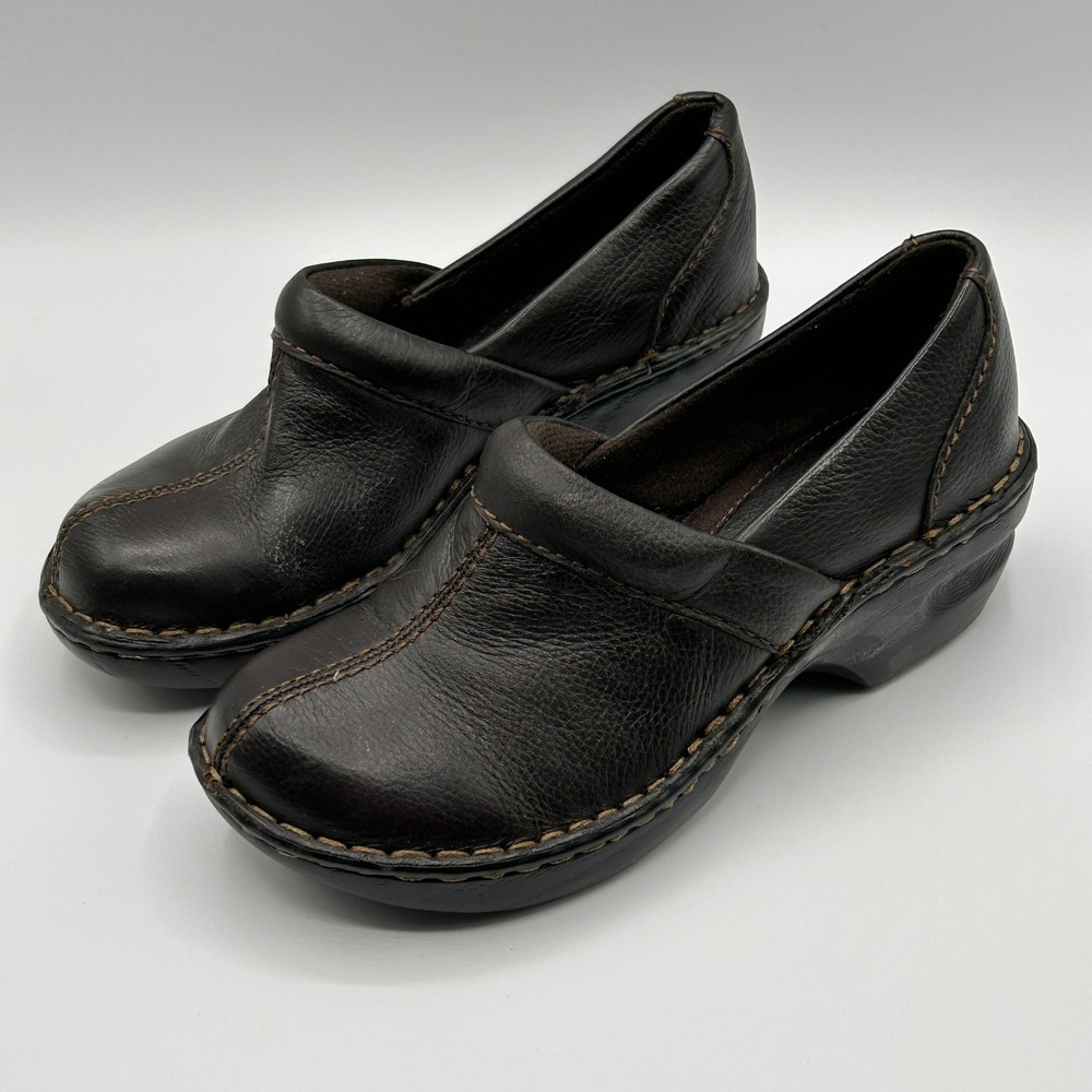 Thom McAn Toronto Dark Brown Leather Slip On Clogs Mules 5M Neutral Gorpcore